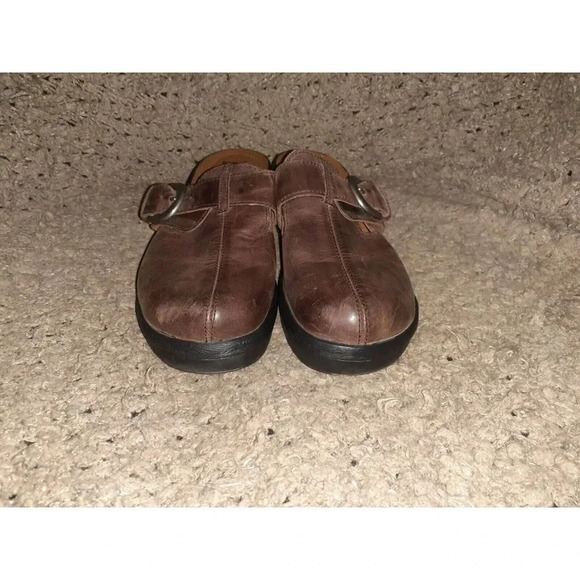 CROCS-Cobbler Buckle Clog Mules Brown Leather 15513-Sz 9-Excellent - Picture 3 of 7